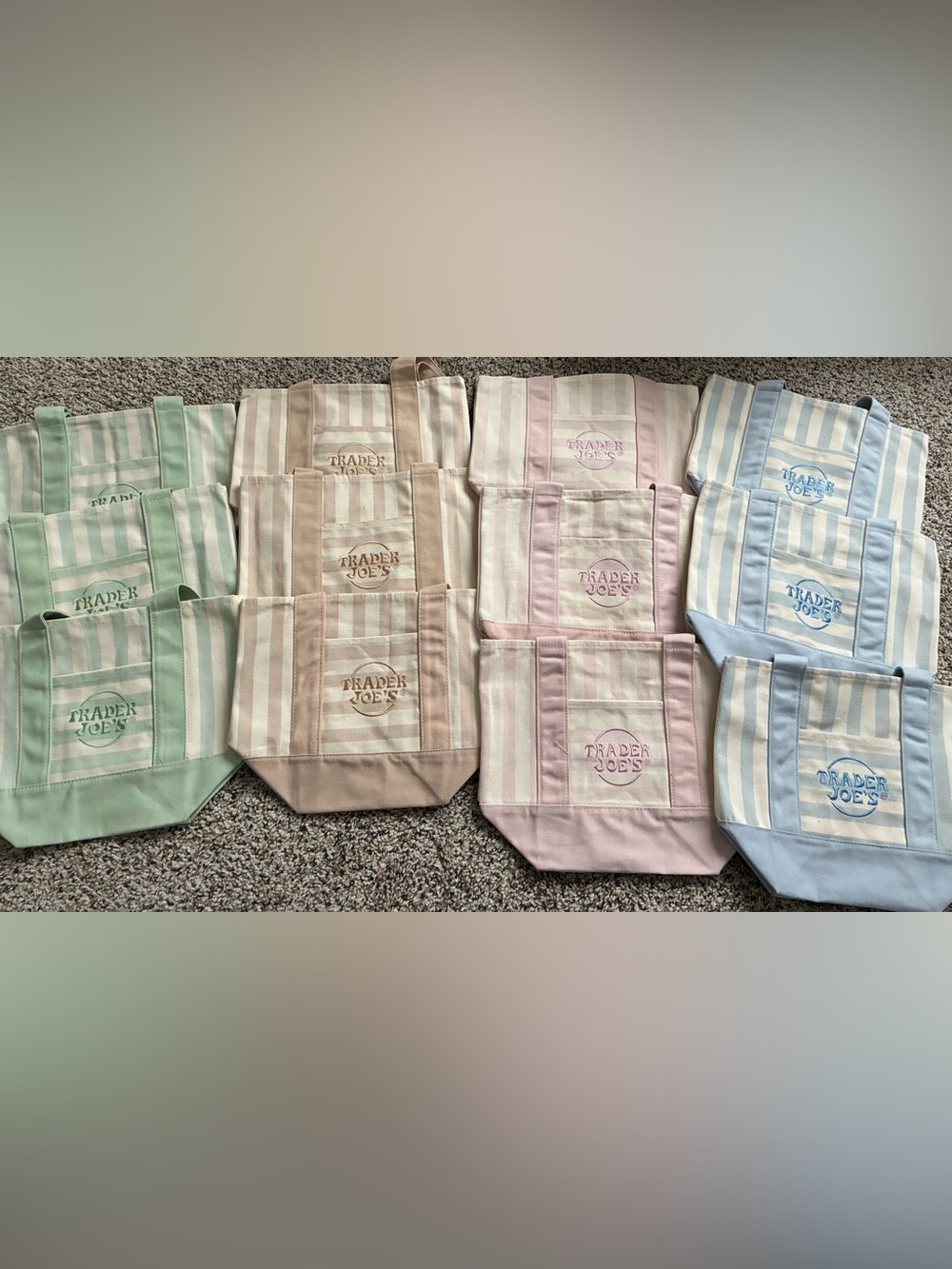 Bundle - 12 Trader Joe's mini tote bags pastel stripes #grocery #shopping